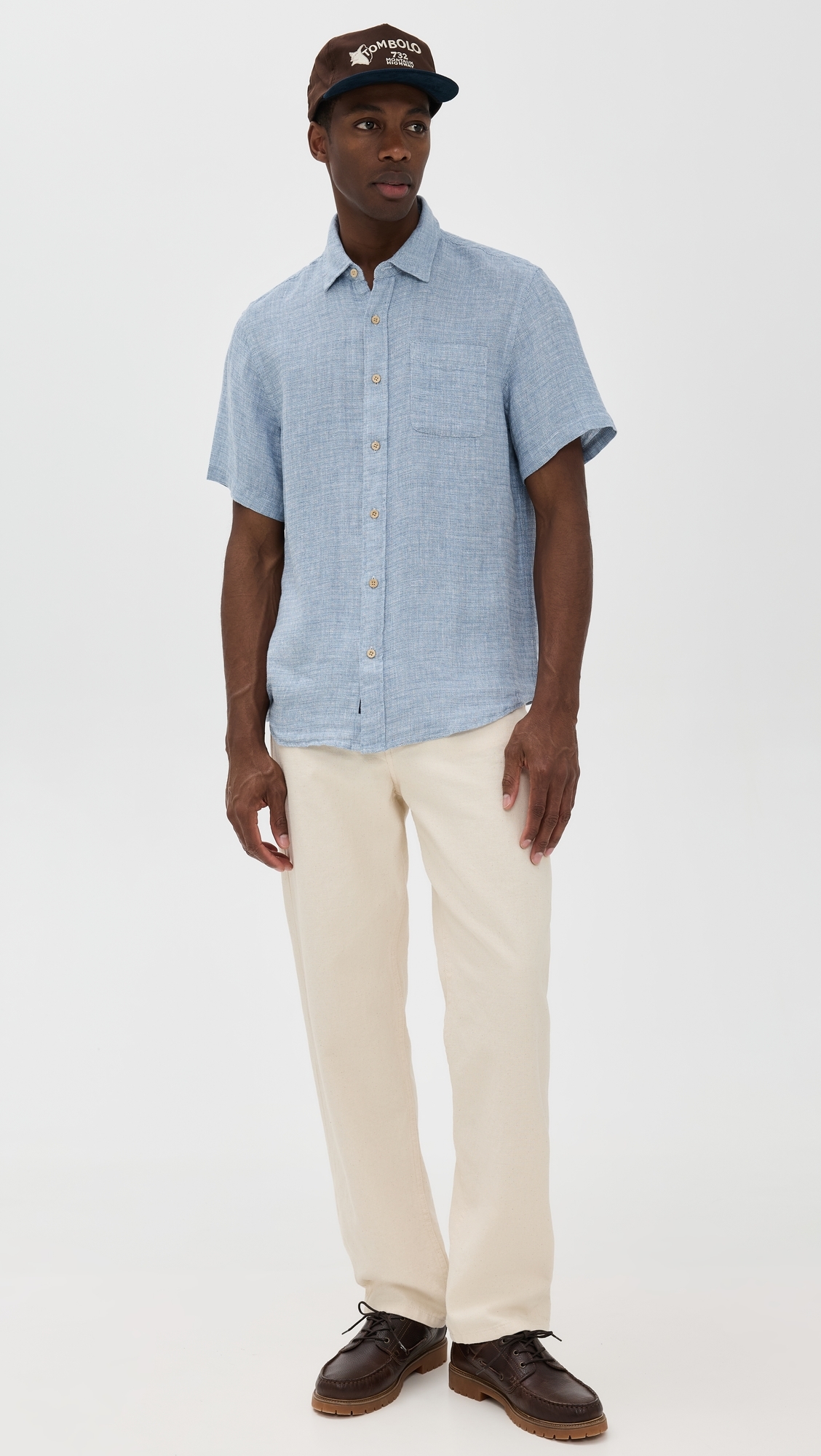 Faherty Palma Basket Weave Linen Shirt Blue