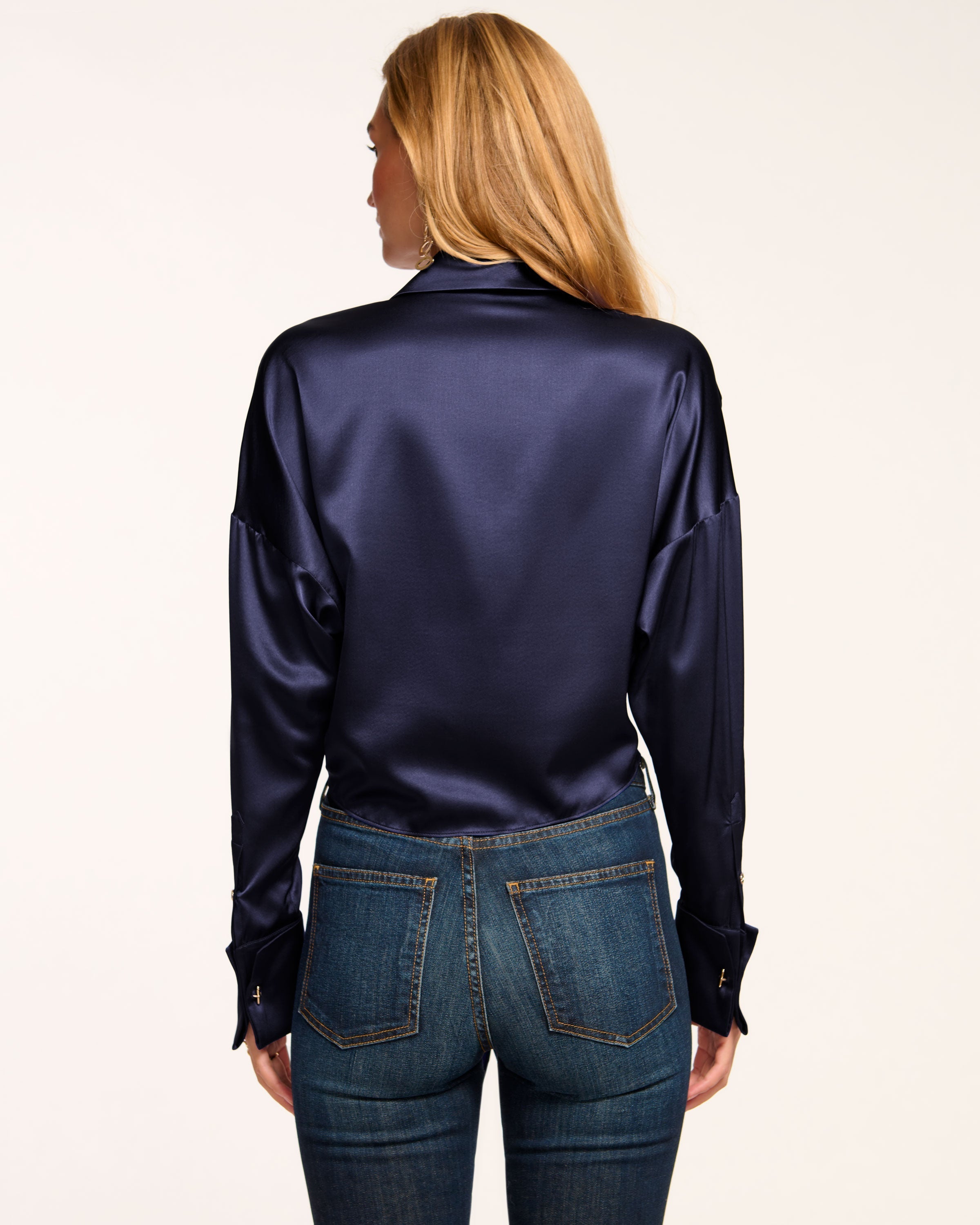 Farrah Silk Tie-Front Blouse Navy in Navy