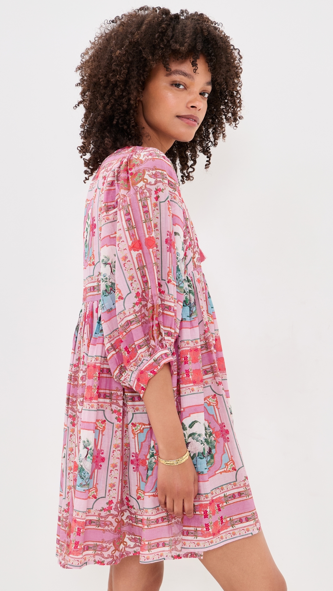 Sylvie Mini Tunic Dress Pink Bird Print