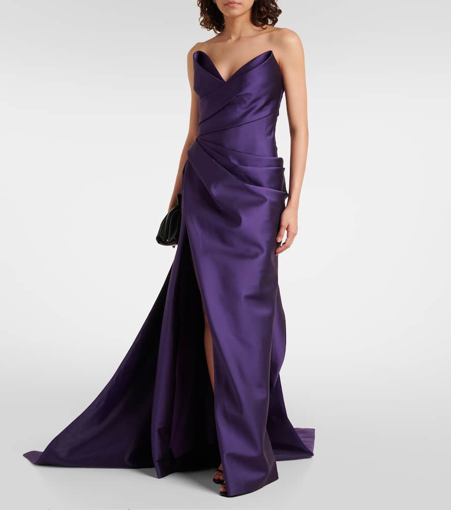 Draped strapless mikado gown