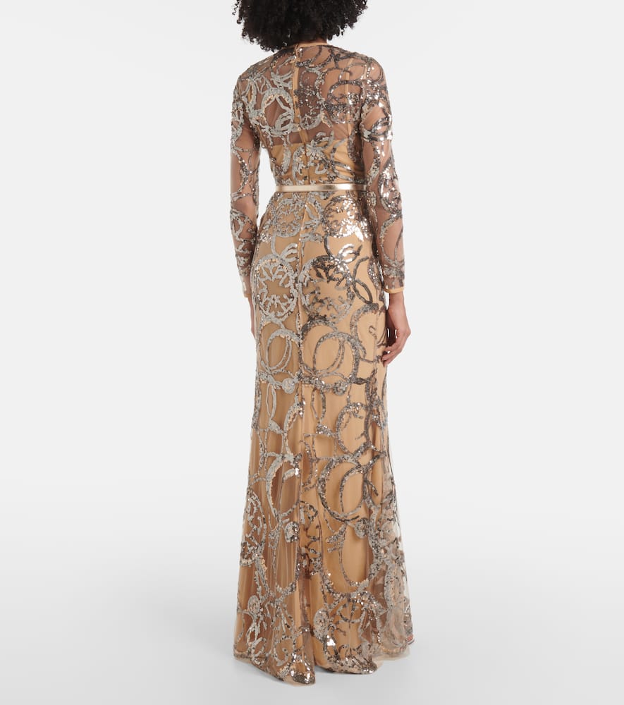 Sequined sheer tulle gown