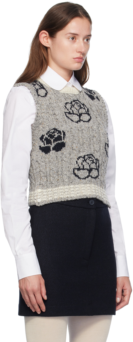 Thom Browne Gray Donegal Cable Check & Rose Vest