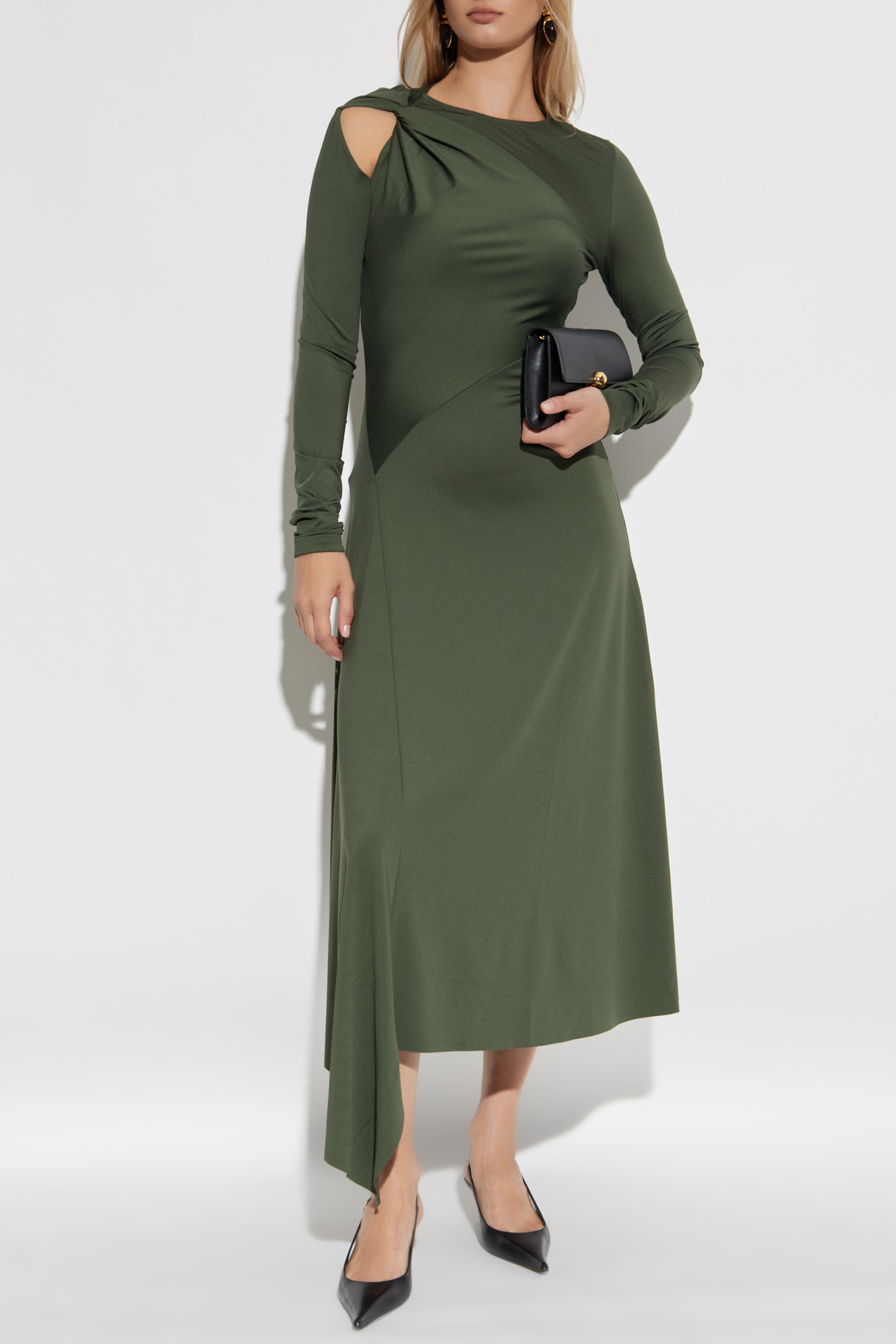 Asymmetric Dress With Draping, Women's, Green