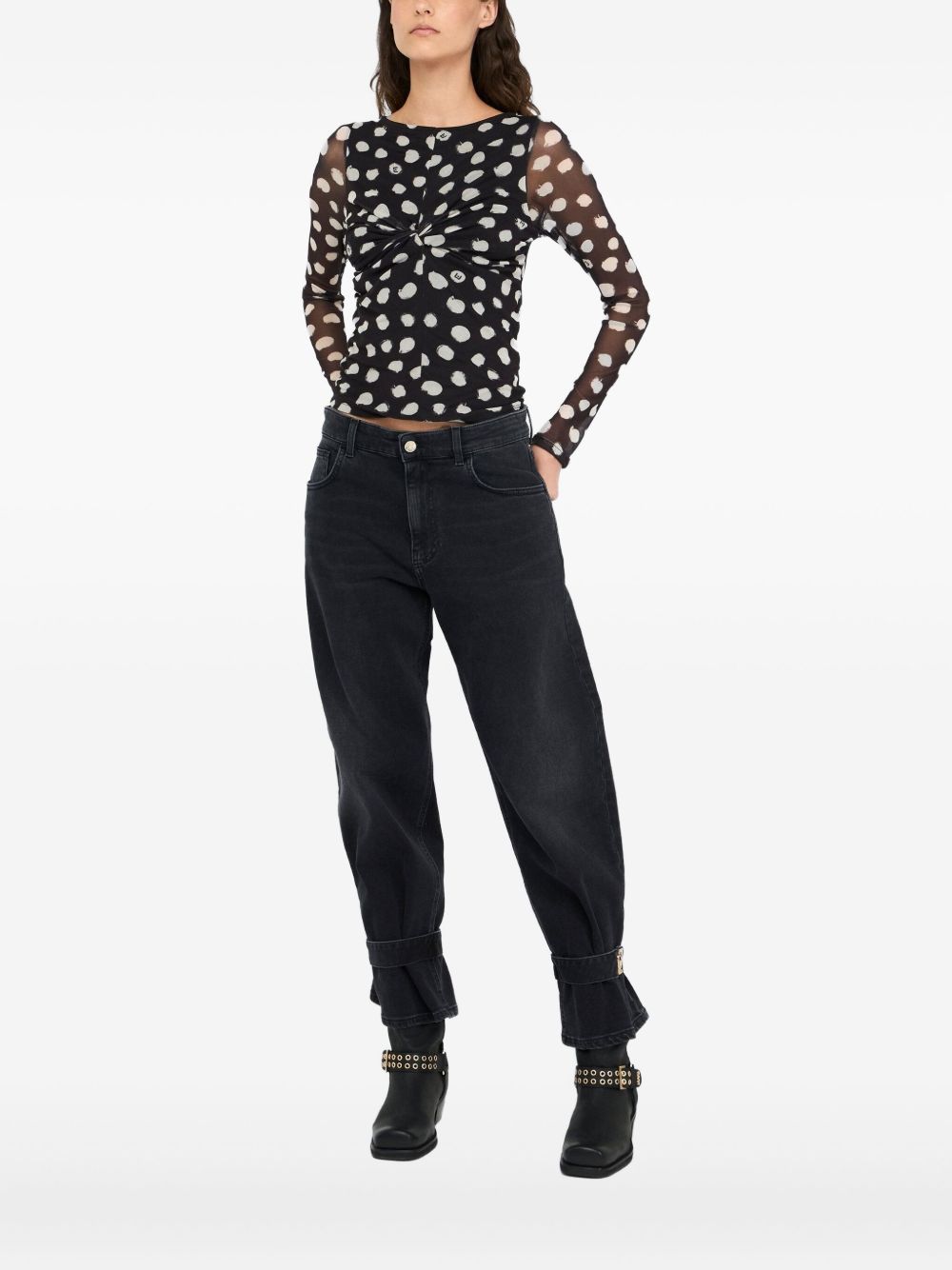 Polka-dot print T-shirt - Black