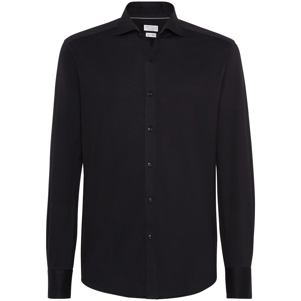 Spread-collar cotton shirt - Black