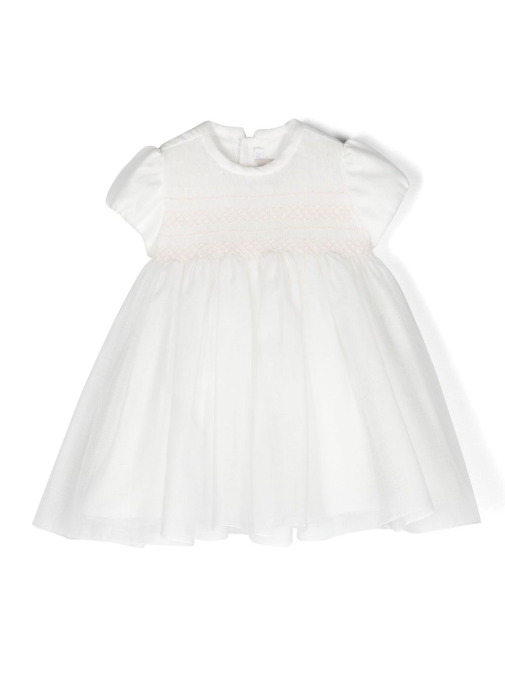 Embroidered smocked dress - White