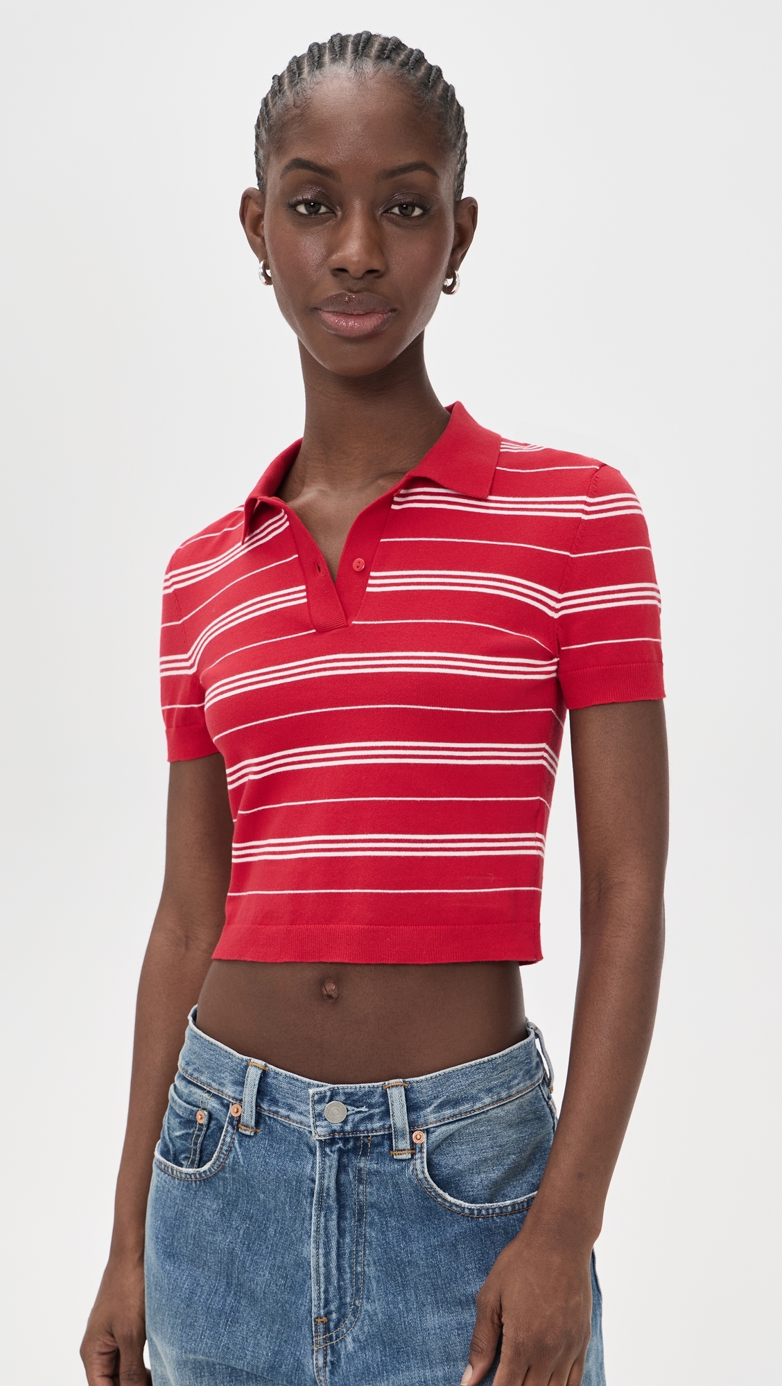 Shrunken Polo Sweater RED AND WHITE STRIPE