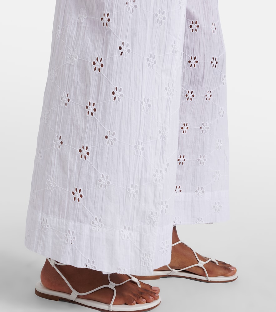 Broderie anglaise cotton poplin wide-leg pants