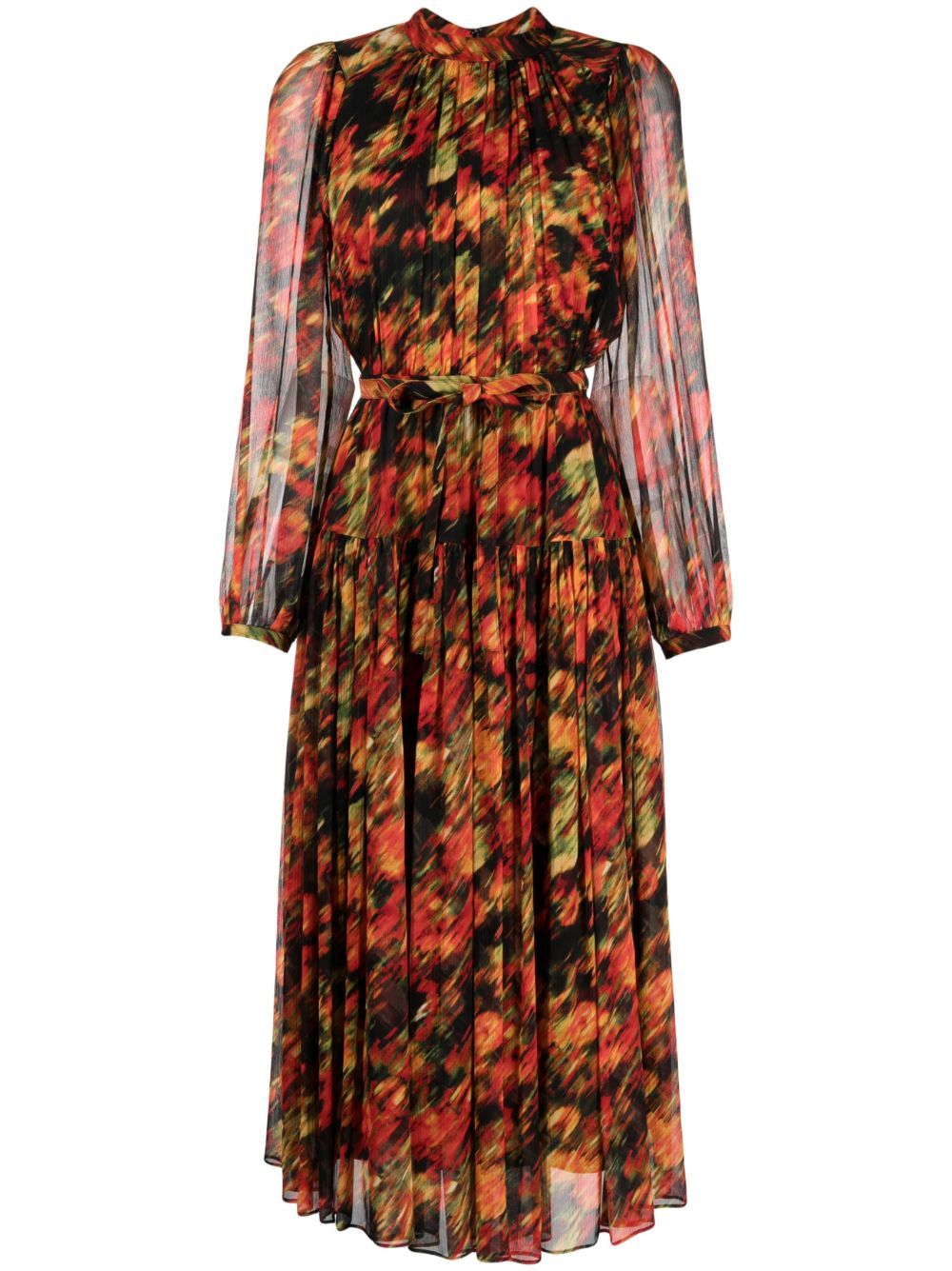 Abstract-print silk midi dress - Red