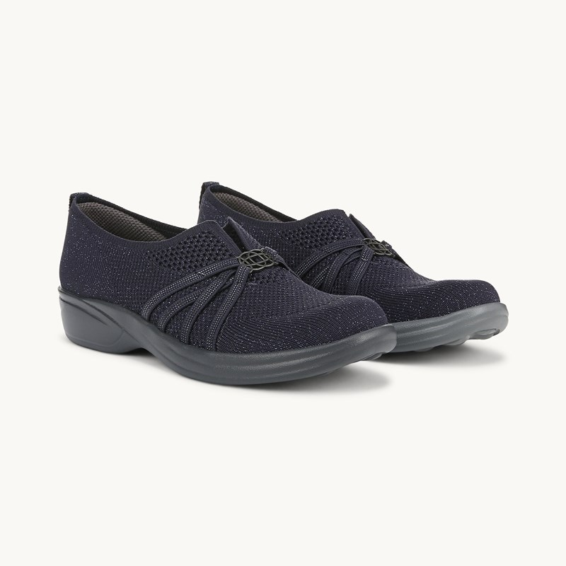 For Niche Slip On Shoes Navy Blazer Knit Fabric