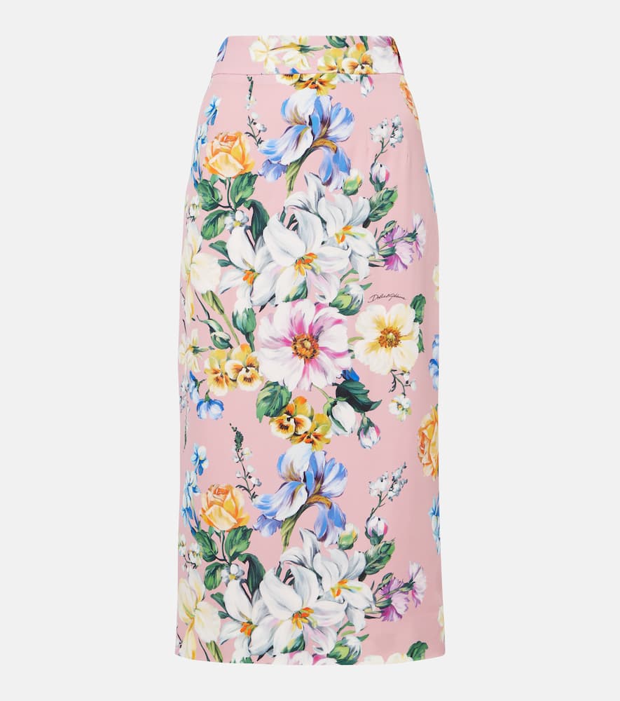 Floral silk-blend pencil skirt