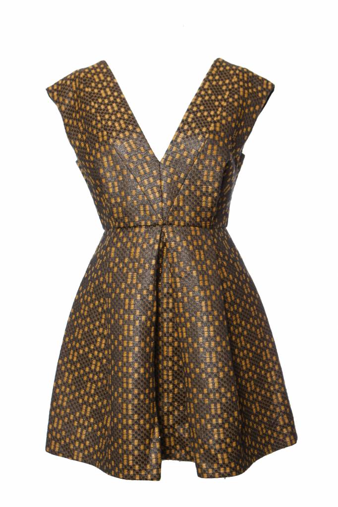 , Ocher/Black woven dress in size UK10/M.