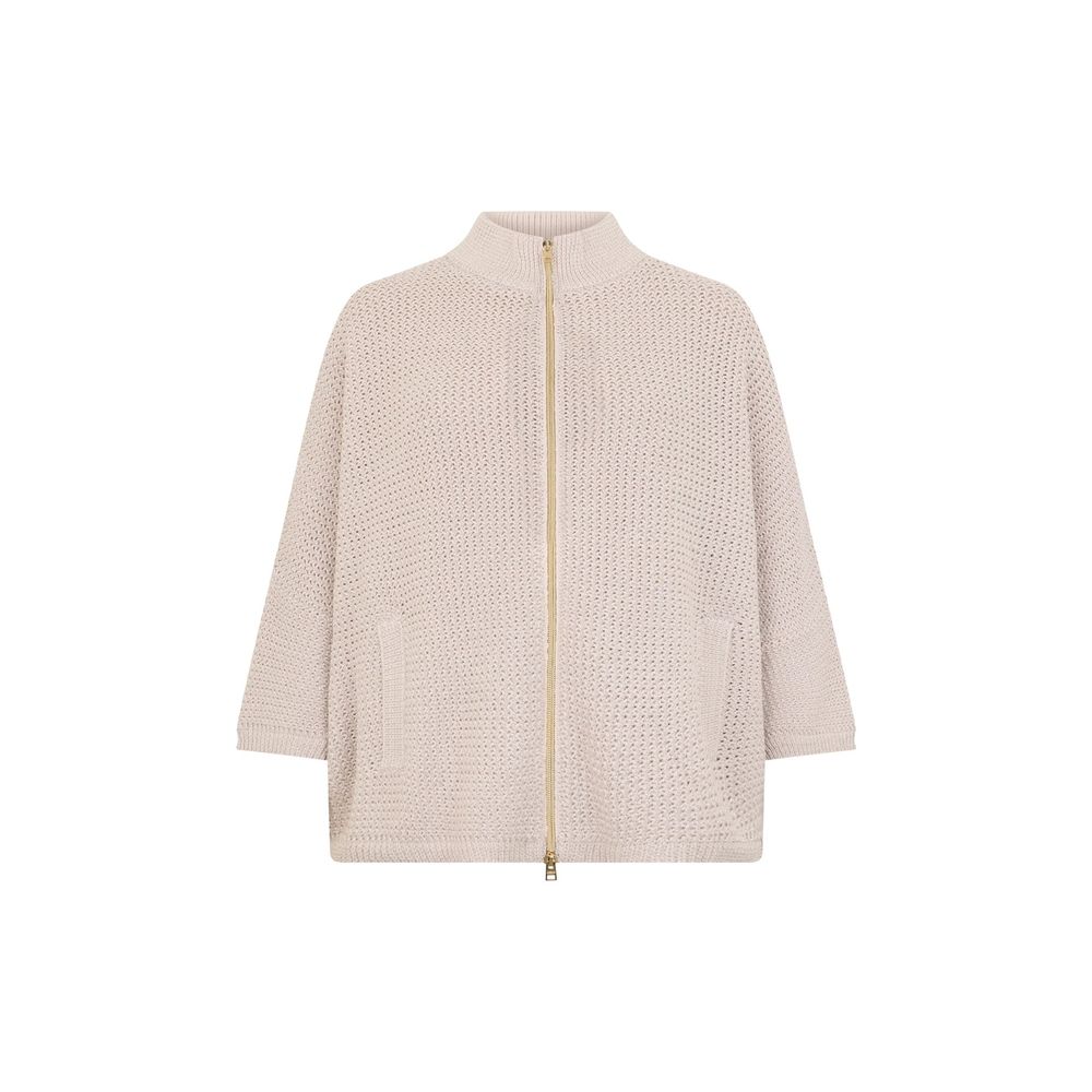 Textured Cotton-Blend Cardigan — Beige