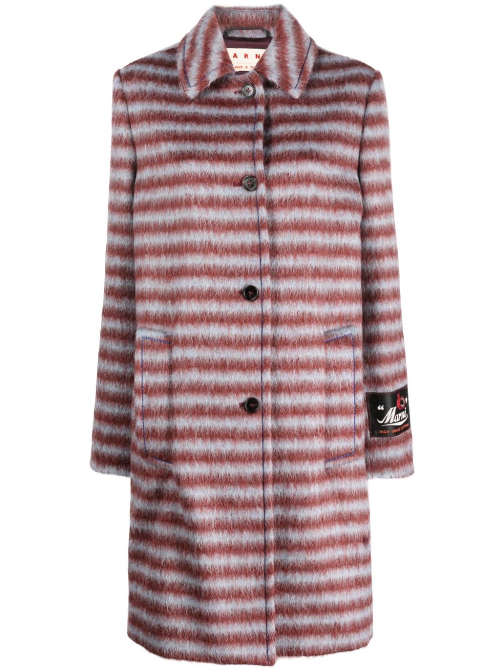 Brushed striped single-breasted coat - Red
