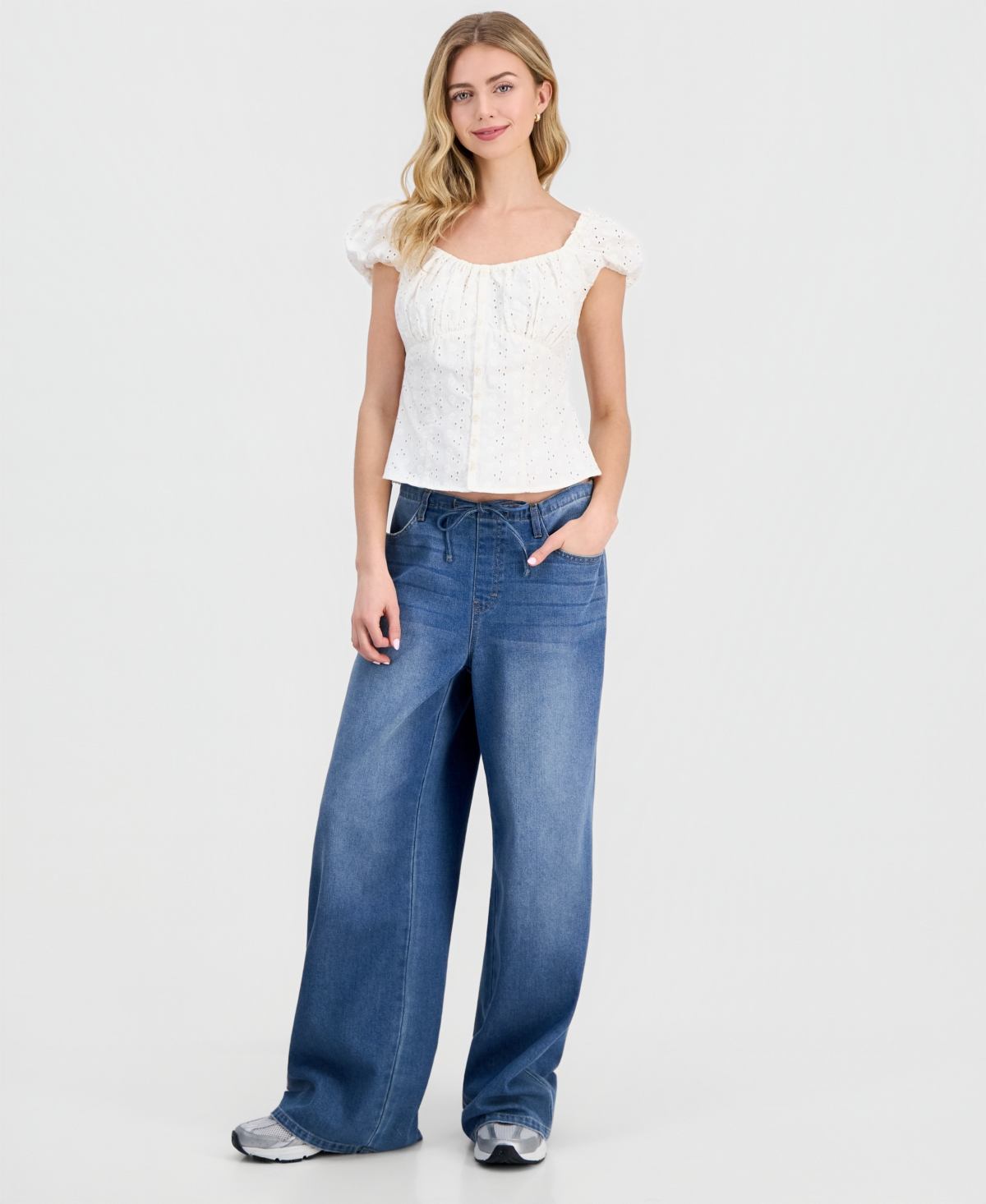 Juniors' Embroidered Drawstring Jeans - Peyton