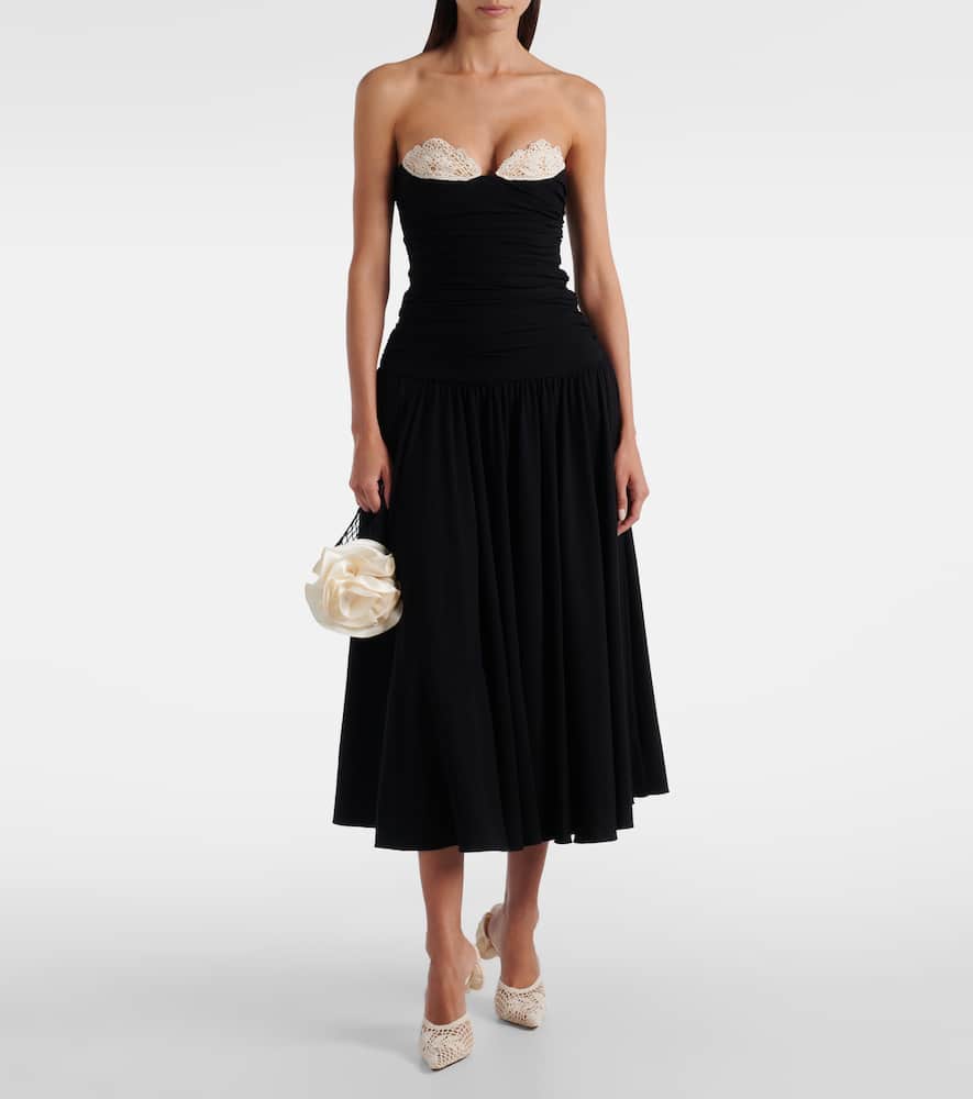 Crochet-trimmed jersey cocktail dress