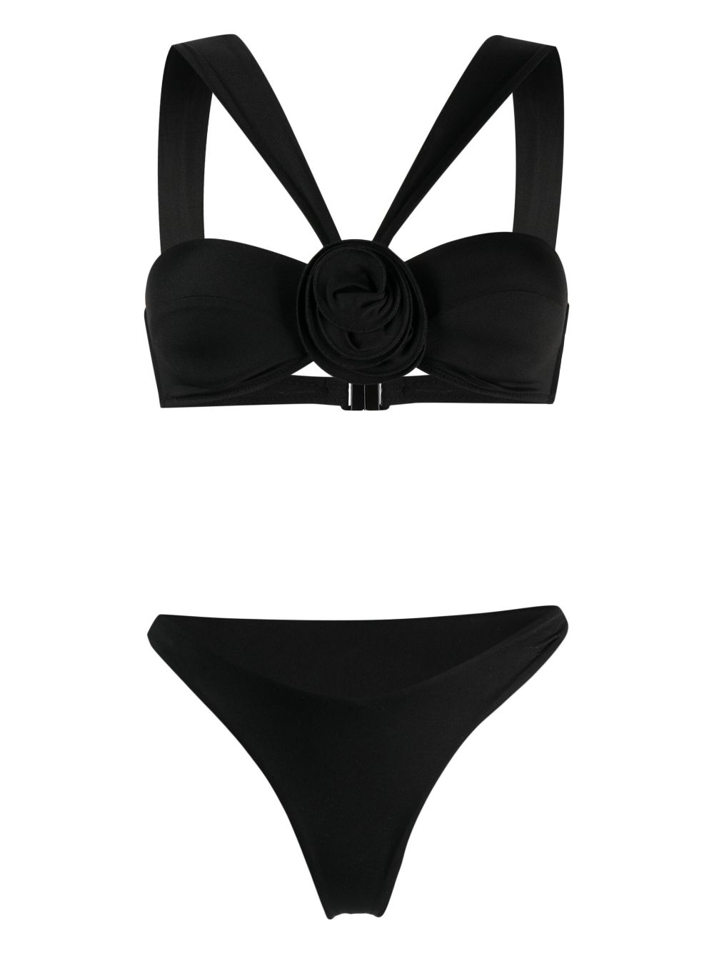 Flower-detail bikini set - Black