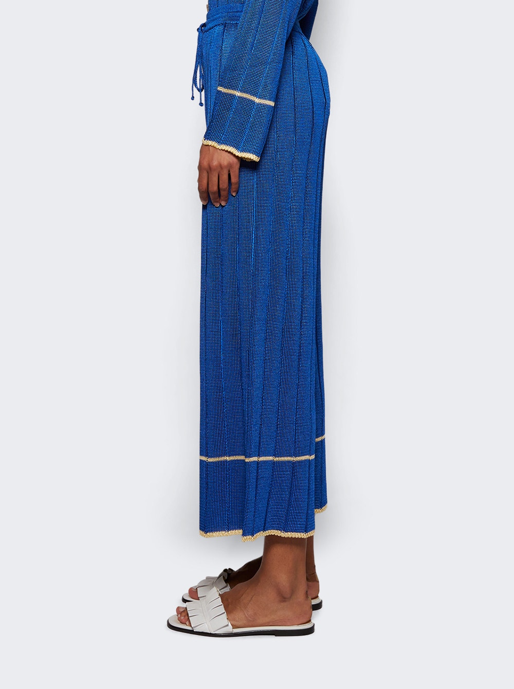 Wide-leg ribbed trousers - Blue