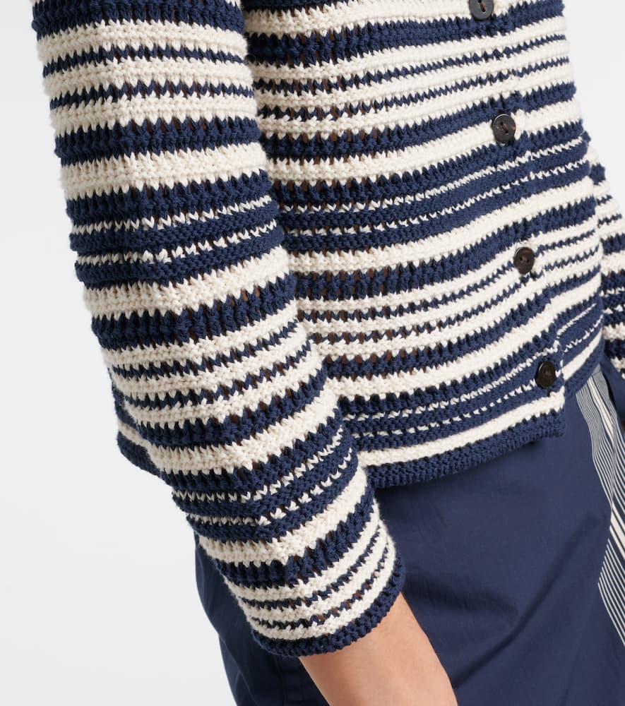 Open-knit striped cotton cardigan
