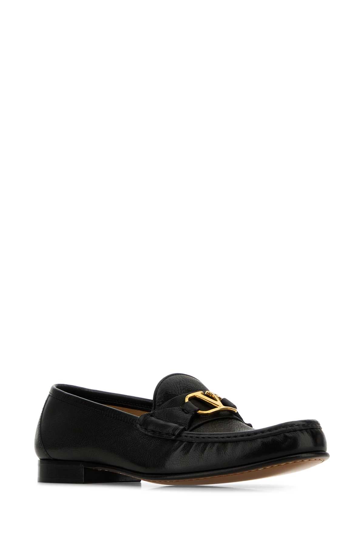Valentino Garavani Black Leather V Logo Loafer
