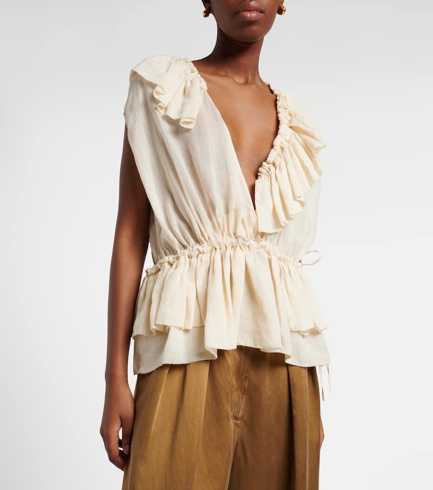 Ruffled peplum ramie top