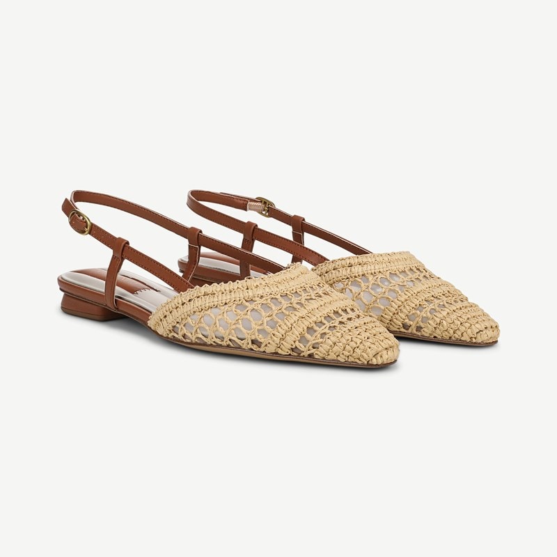 Riona Slingback Shoes Brown Multi Faux Raffia