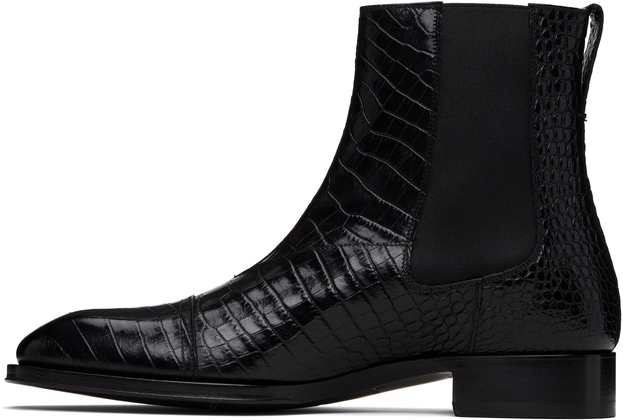 Black Shiny Printed Croc Elkan Chelsea Boots
