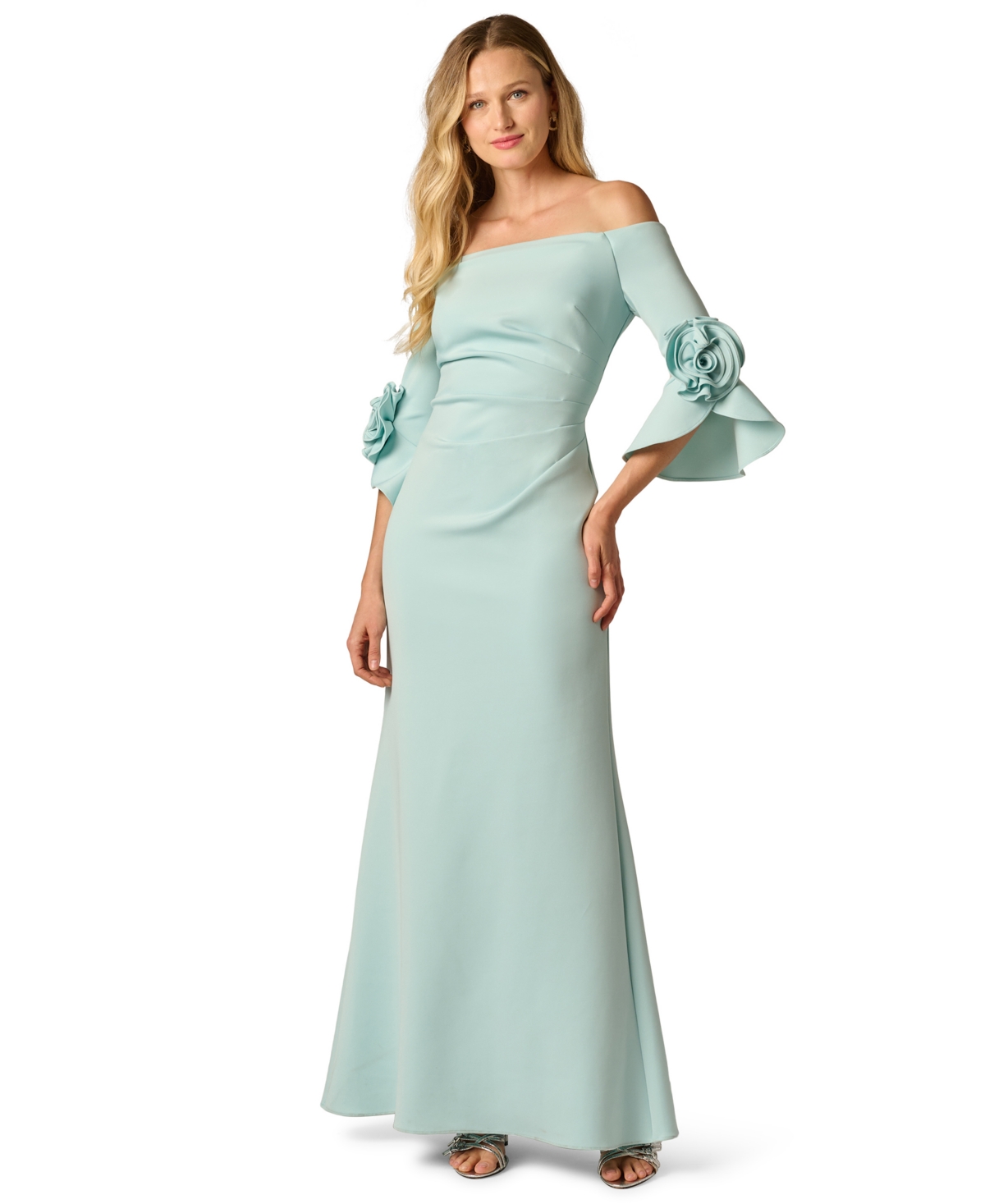 Rosette Off-The-Shoulder Gown - Airy Aqua