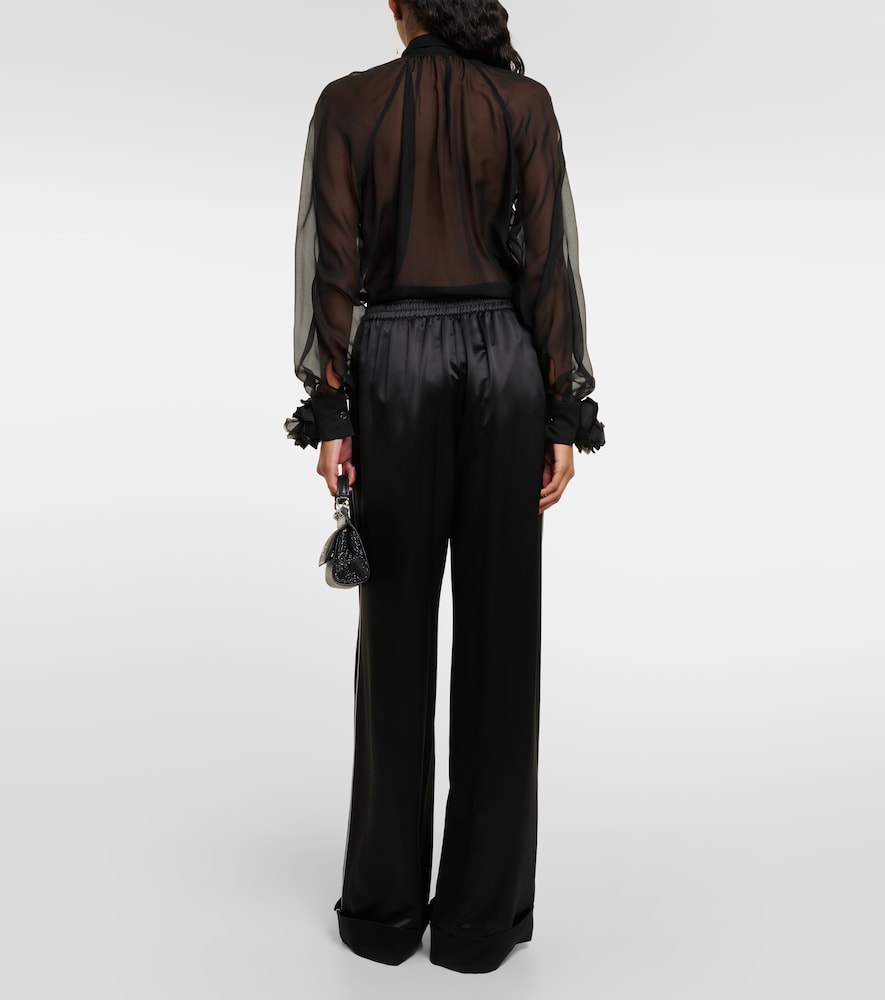 High-rise silk-blend wide-leg pants