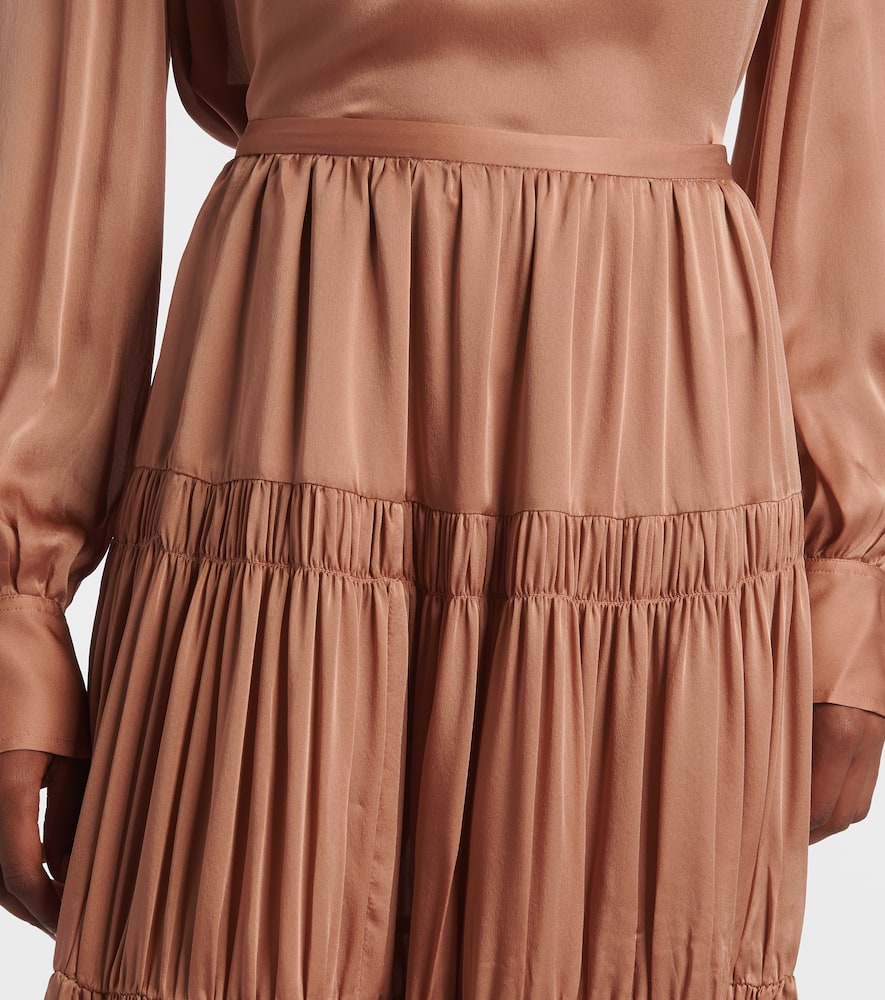 Gaelle tiered silk satin maxi skirt