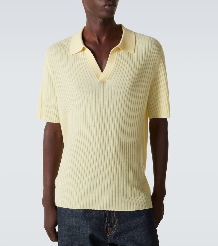 Ribbed-knit cashmere polo shirt