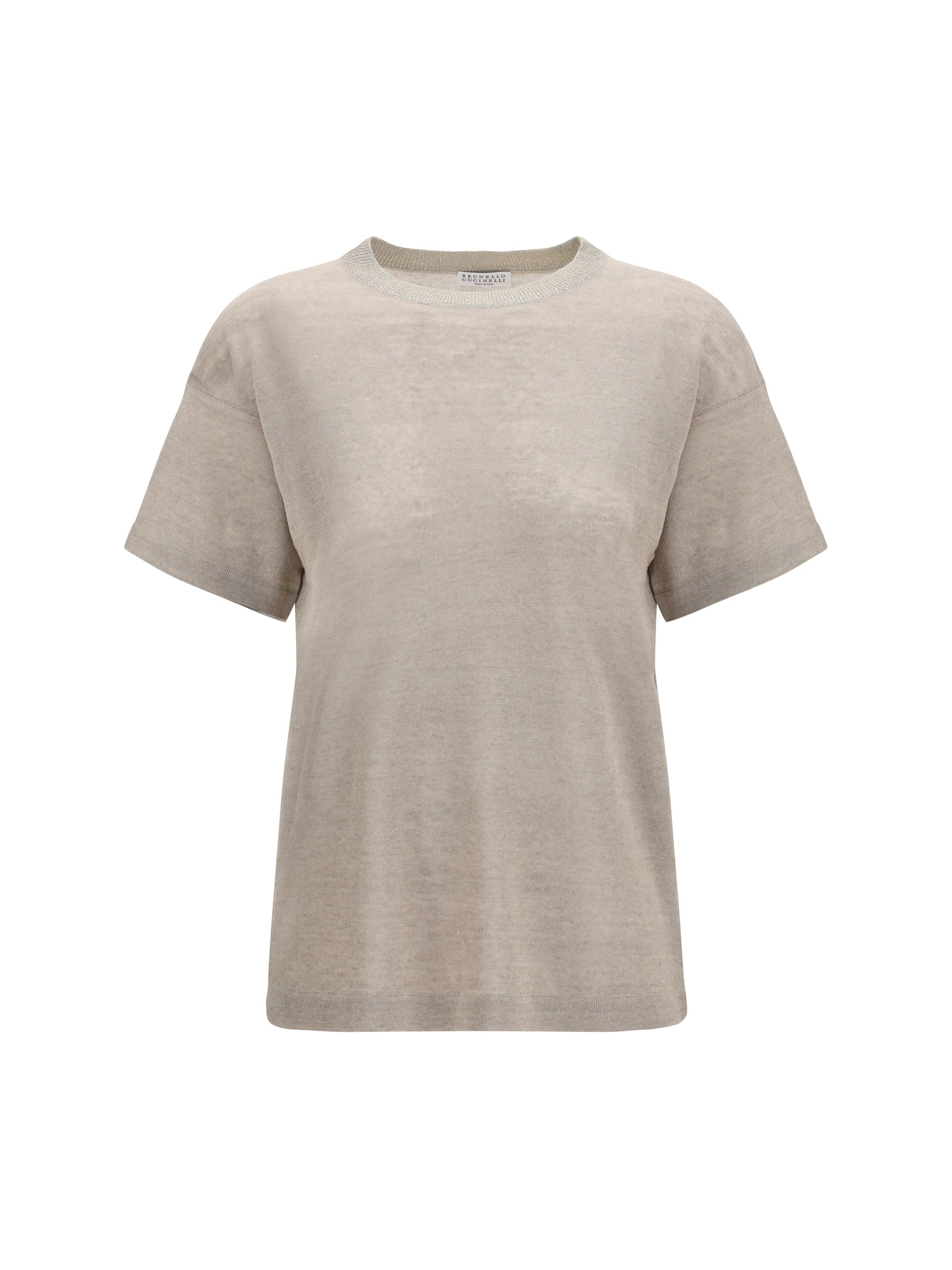 Linen-Blend Crewneck T-Shirt — Beige