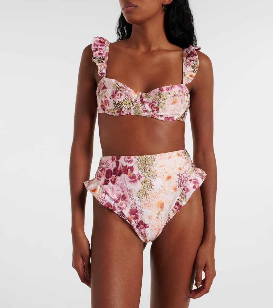 Jengibre ruffled floral high-rise bikini bottoms