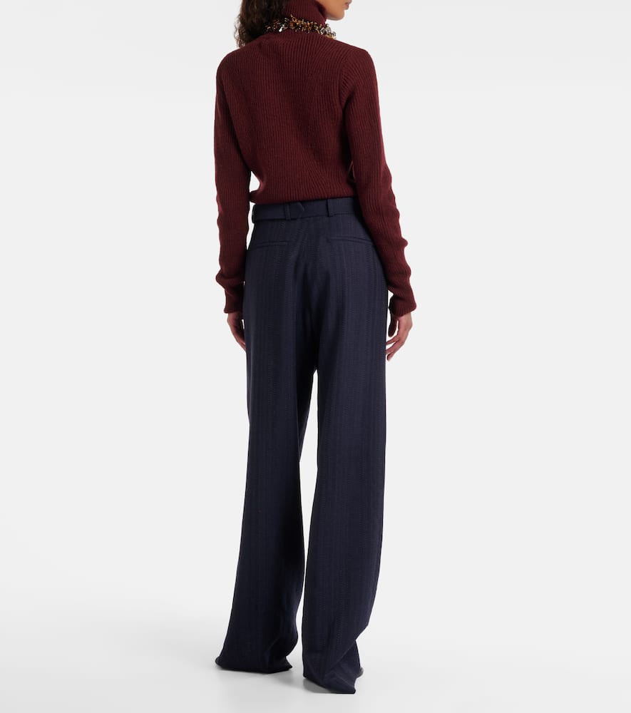 Belted wool wide-leg pants