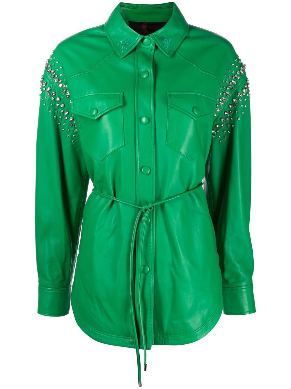 Stud-embellished leather shirt - Green