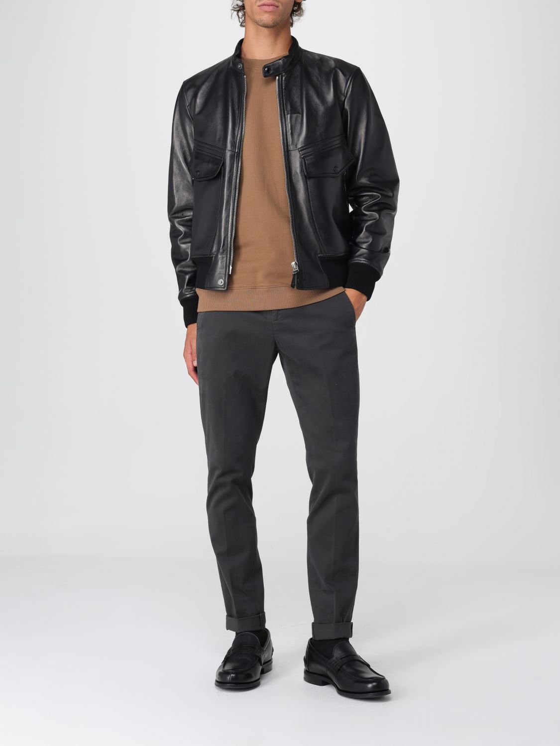 Zip-front leather jacket - Black