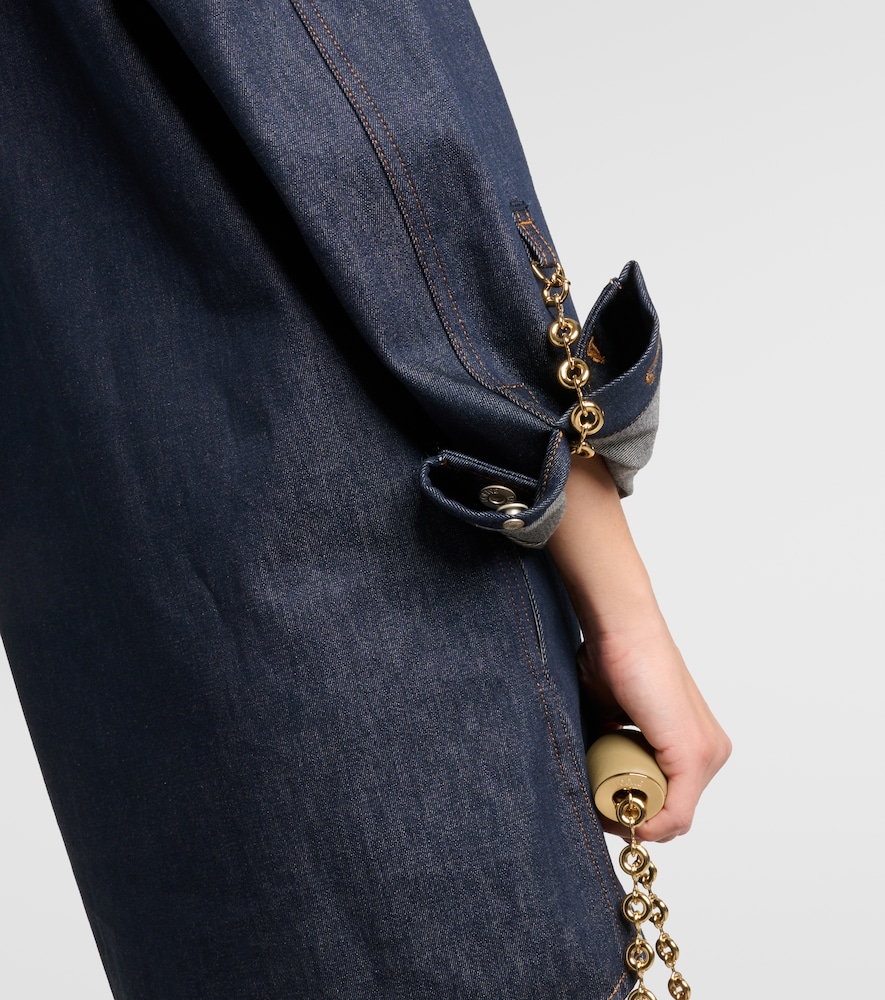 Chain-embellished denim shirt dress
