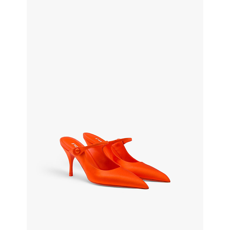 Womens Orange Pointed-toe Slip-on Satin Heels