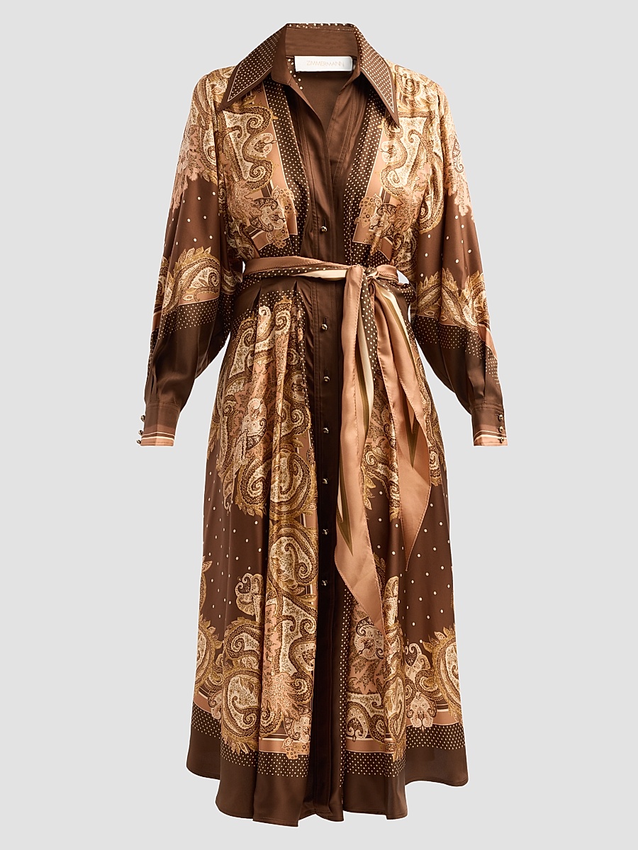 Women's Luna Silk Midi Shirtdress - Caramel Paisley