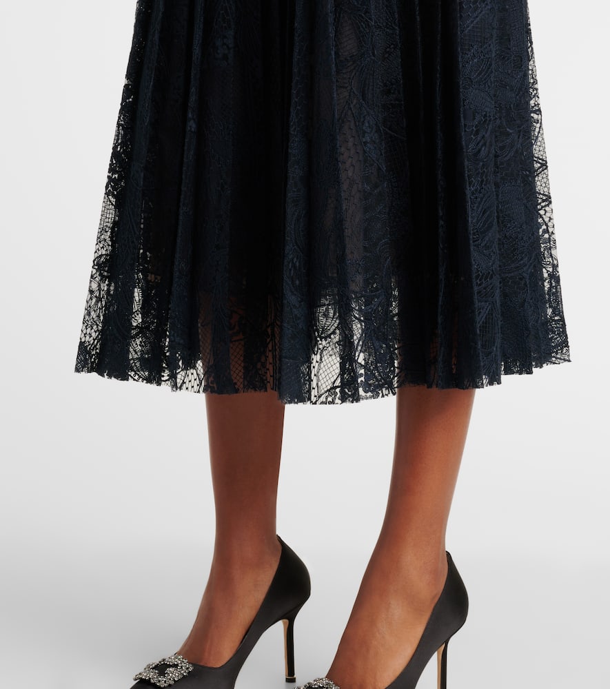 Cotton-blend tweed and guipure maxi dress