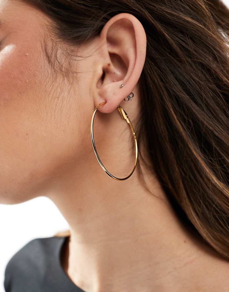ASOS DESIGN waterproof stainless steel hoop earrings with skinny detail in gold tone