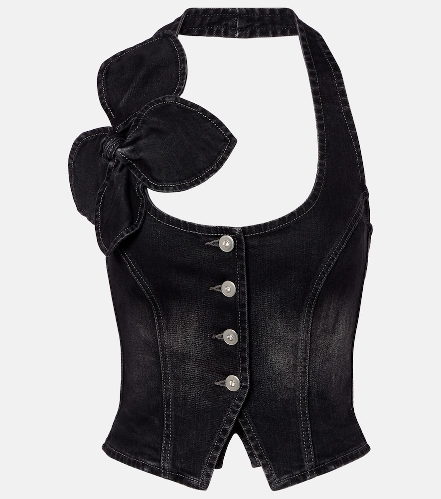 Bow-detail denim top
