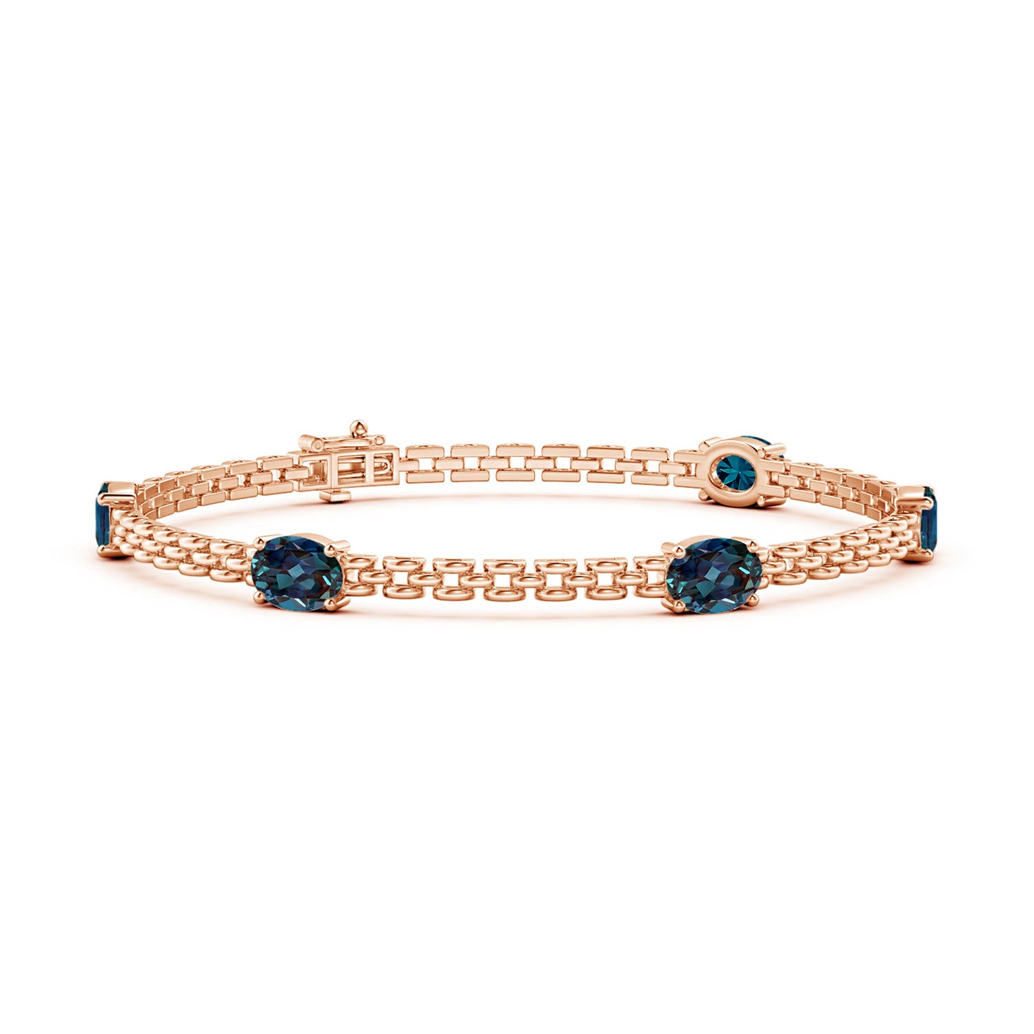 Angara 5.0 Carats Five Stone Oval Lab-Grown Alexandrite Station Link Bracelet in 14K Rose Gold