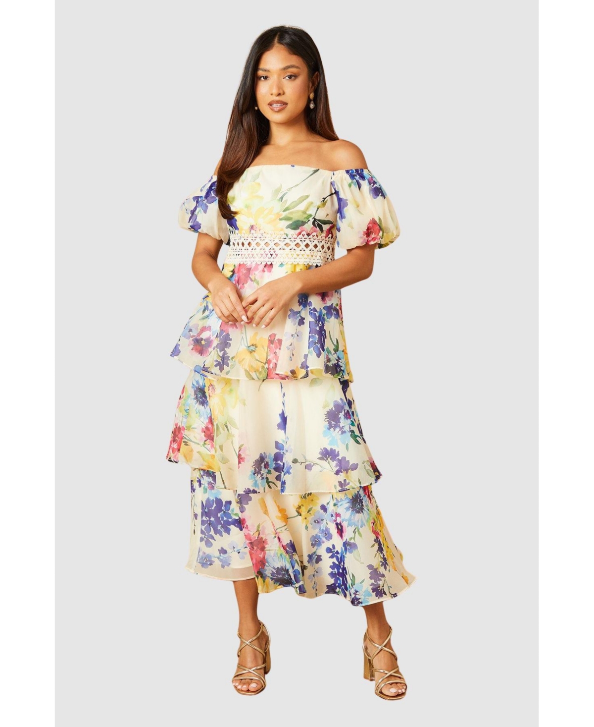 Women's Floral Bardot Midi Dress - Multi