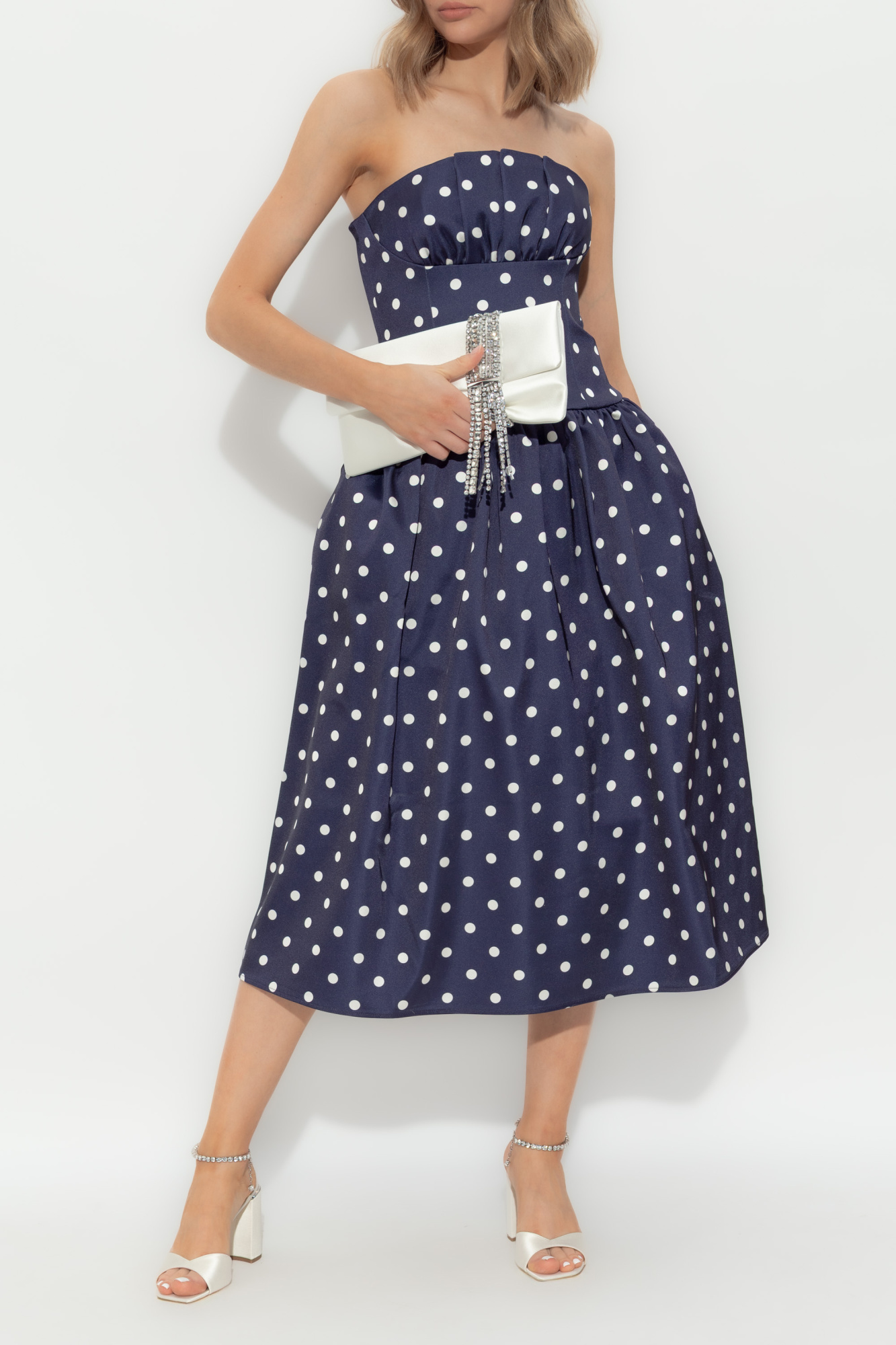 Self Portrait Polka Dot Pattern Dress, Women's, Navy Blue