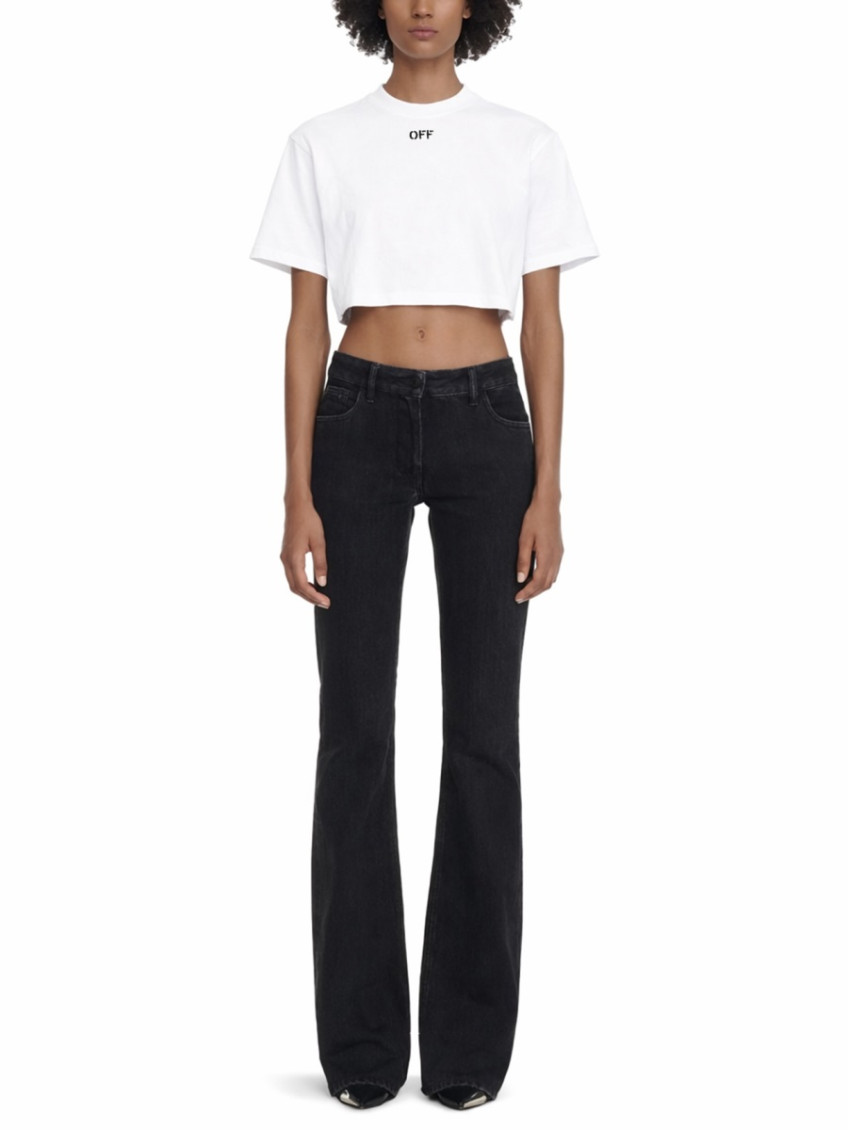 Off-White - cropped ribbed logo t shirt crewneck