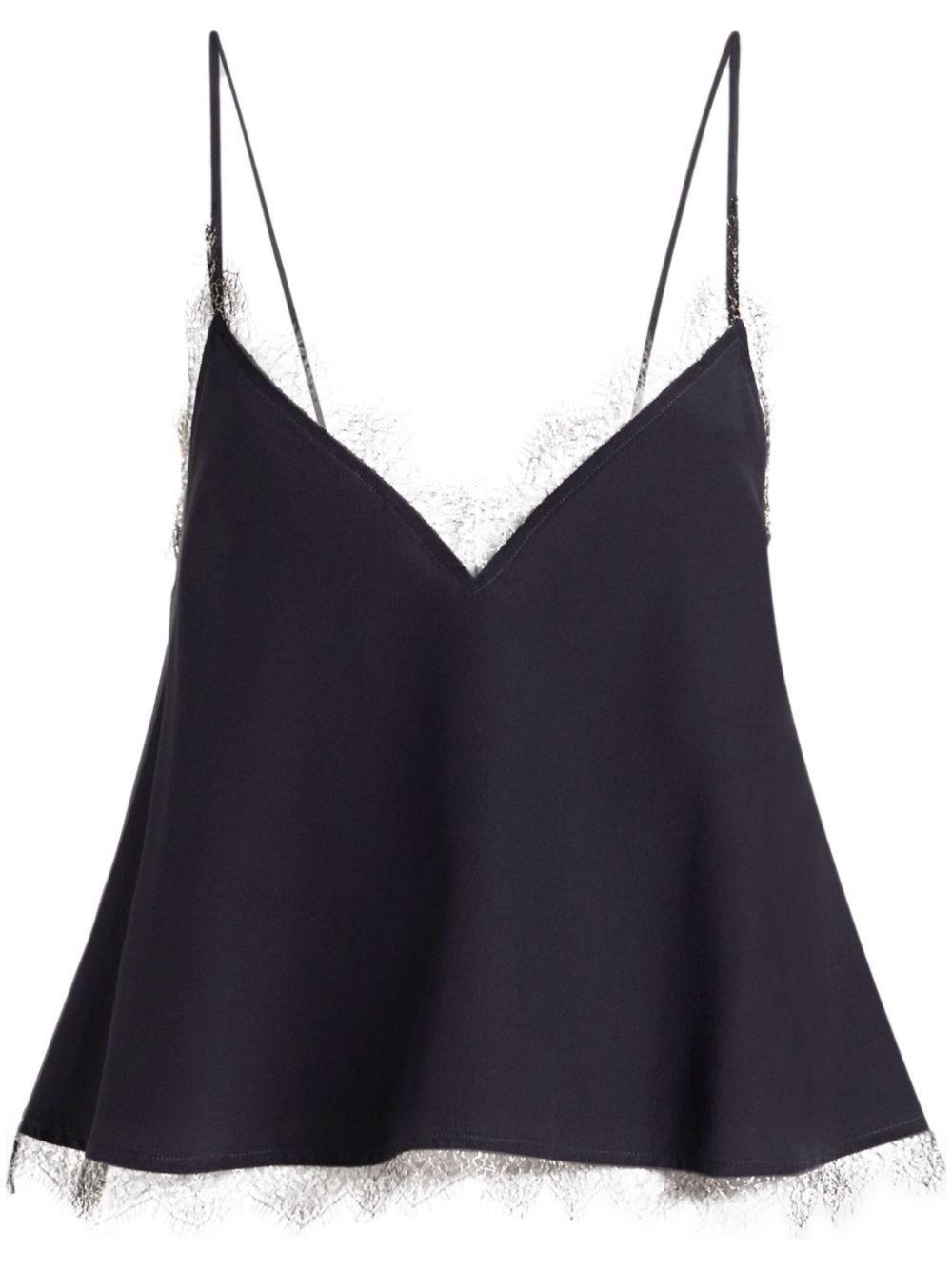Lace-trim silk top - Blue