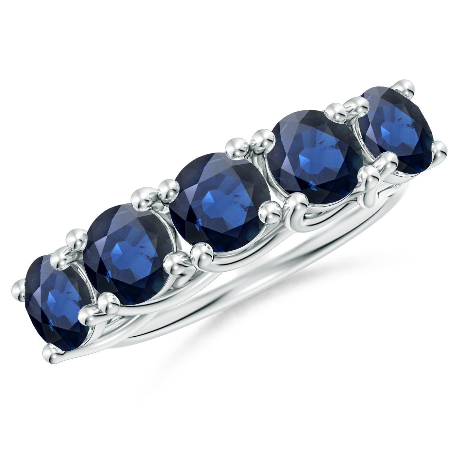 Angara 3.5 Carats Half Eternity Five Stone Blue Sapphire Wedding Band in Platinum