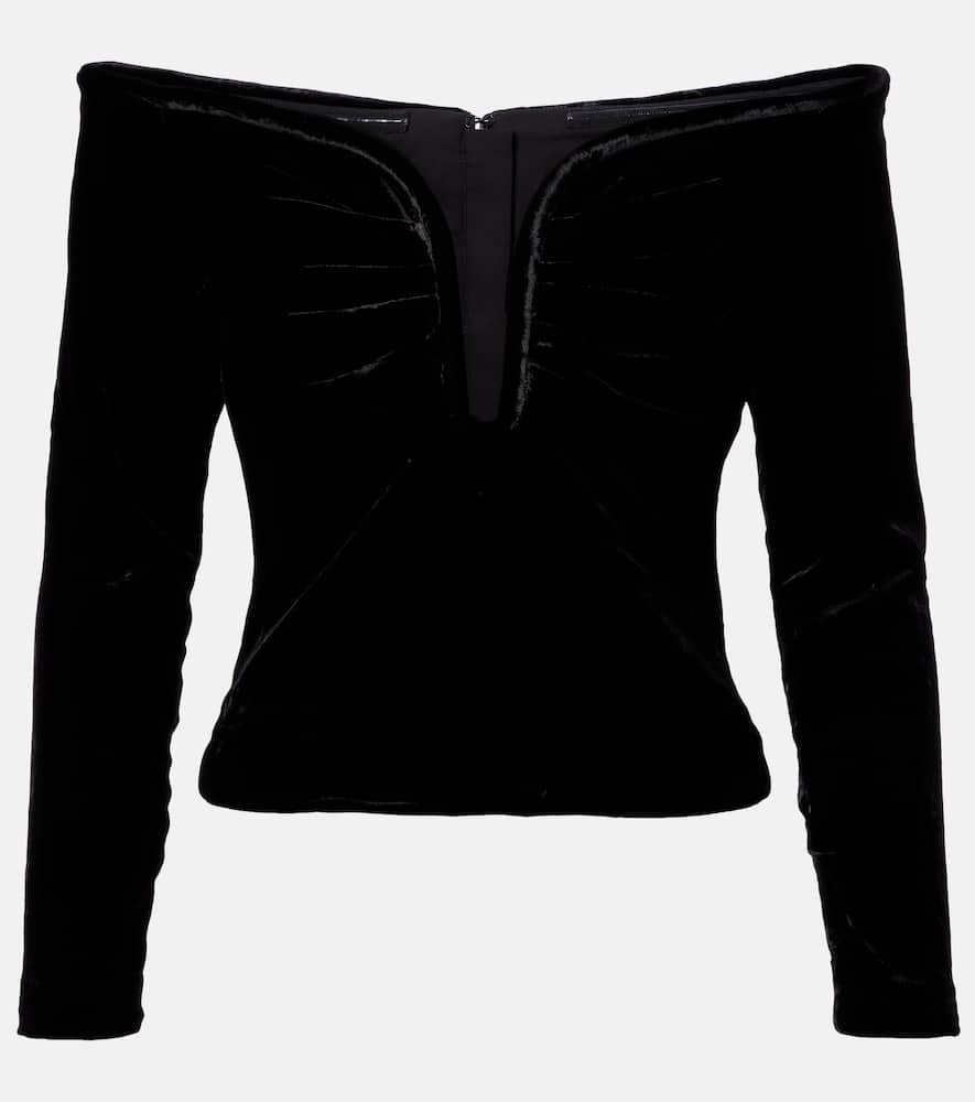 Off-shoulder velvet top