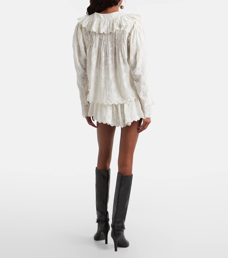 Zoelia embroidered cotton and silk shorts
